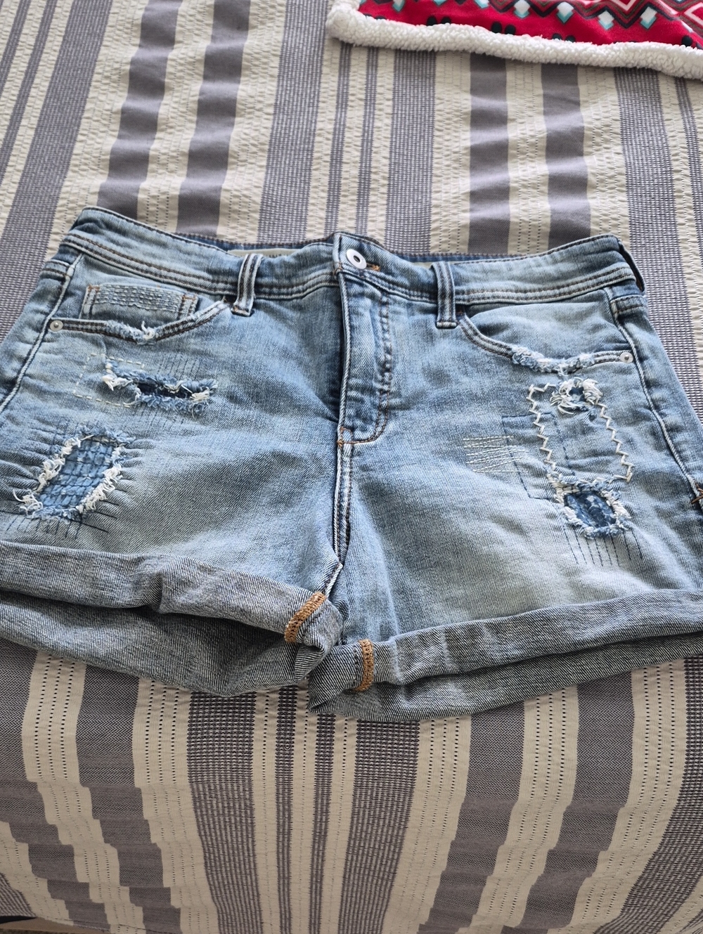Pilcro and the Letterpress Light Blue Distressed Rolled-Hem Jean Shorts